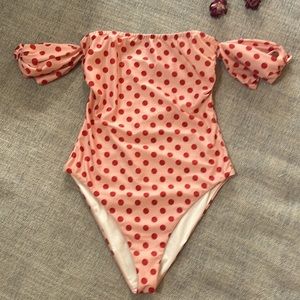 Friends and Lovers light pink with red polka dots high cut from Revolve.
